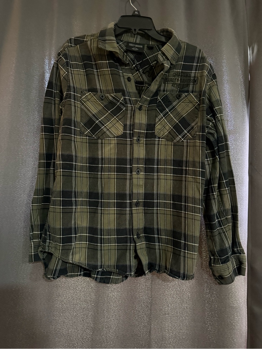 Harley-Davidson Olive and Black Plaid Button-Down Shirt